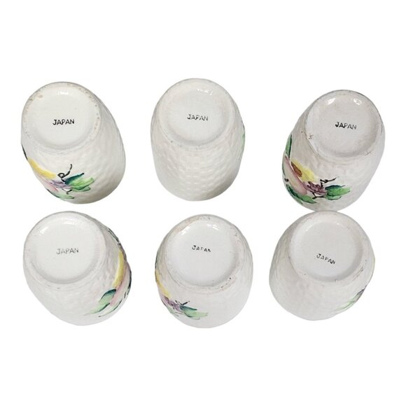 Vtg Basket Weave Pottery Cups Hand Painted Fruit Ceramic Cup Set (6) MCM Glasses - Picture 10 of 12